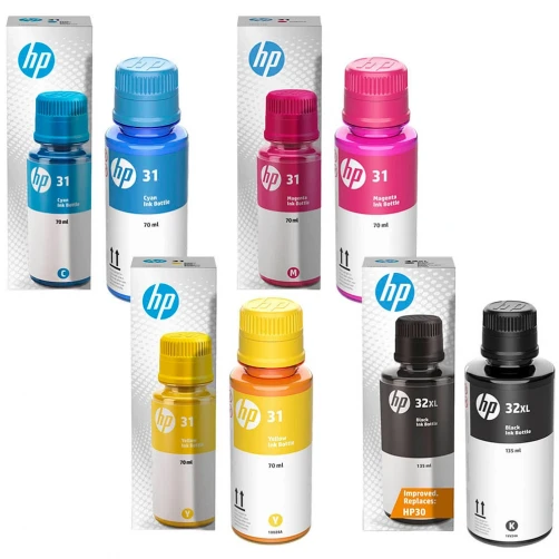 Original HP 32 31 / 7E6X7AN Tintenflasche Gelb Transparent bis zu 8000 Seiten 70ml 4er-Pack