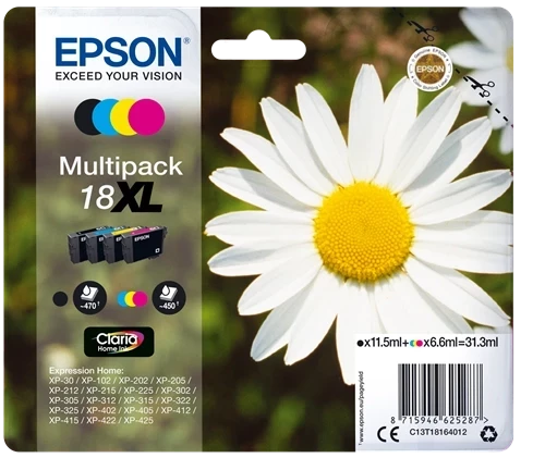 Original Epson C13T18164012 / 18 XL Tinte Schwarz Cyan Magenta Gelb