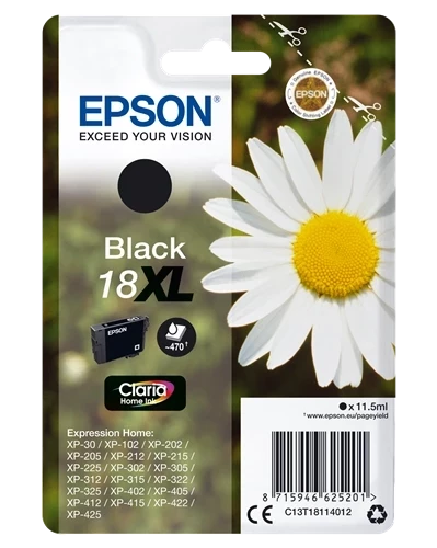 Original Epson C13T18114012 / 18 XL Tinte Schwarz bis zu 470 Seiten