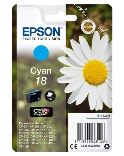 Original Epson 18 / C13T18024012 Tinte Cyan bis zu 180 Seiten