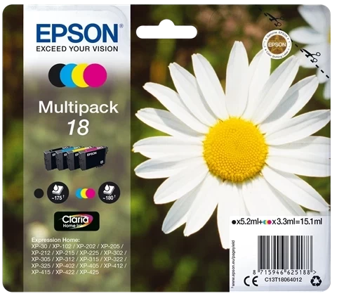 Original Epson 18 / C13T18064012 Tinte Schwarz Cyan Magenta Gelb Multipack