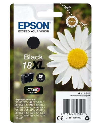 Original Epson 18XL / C13T18114012 Tinte Schwarz bis zu 470 Seiten