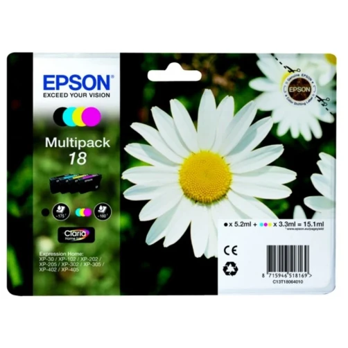 Original Epson 18 / C13T18064012 Tinte Schwarz bis zu 715 Seiten 14ml Multipack