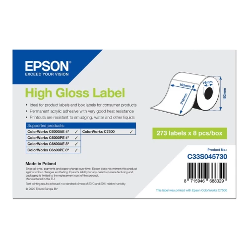 Epson EtikettenHochglänzend - permanenter Acrylklebstoff - 105 x 210 mm 273 Etiketten