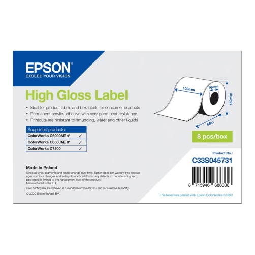 Epson Etiketten Hochglänzend - permanenter Acrylklebstoff - mikroporös - Rolle (10,2 cm x 58 m)